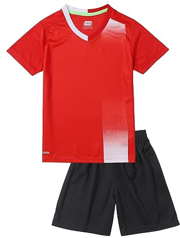 Hiheart Fotbollsset Pojkar Junior Fotboll Futsal Kläder Barn Träning Topp och Botten Studentset Sommarkläder, Röd, 9-10 anni