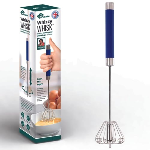 Piranha Whizzy Whisk | Stainless Steel Hand Push Whisk | Semi-Automatic Egg Beater As seen on TV| Portable Baking, Mixing & Whipping Tool | Easy Clean Kitchen Gadget for Effortless Cooking (Blue)