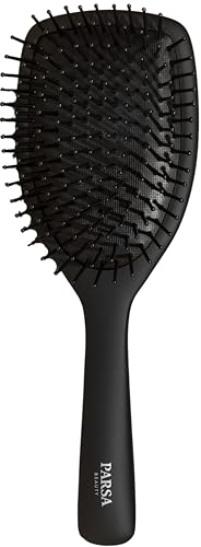 PARSA Beauty Professional Wirkstoffbürste Carbon + Turmalin (Paddlebürste groß) – Perfektes Glätten ohne fliegende Haare – Entwirrbürste mit karbonisierten Nylonstiften