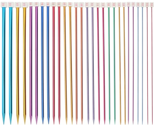 MOUYAT Lot de 28 aiguilles à tricoter colorées, 14 pointes, 14 tailles, aiguilles à tricoter en aluminium pour loisirs créatifs, 35 cm de long