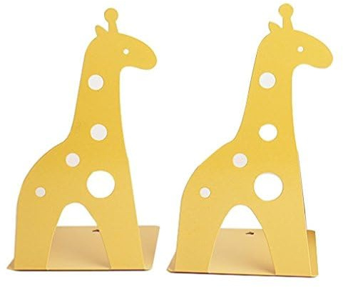 1 par söta ihåliga giraffbokstöd, gula tecknade djur halkfri förtjockning järn bokstöd metall bokstöd skrivbordsorganisatör hållare för barn flicka pojke bokhyllor hem skola kontor bibliotek inredning