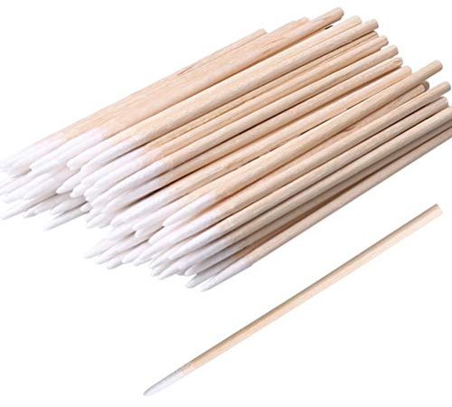 RIKWOG 200pcs Pointed Cotton Swabs, 4 inch Precision Microblading Cotton Swab Cotton Sticks Applicator for Eyebrow Tattoo Beauty Make-up Nail Clean, Wood Handle Pointed Tip Head