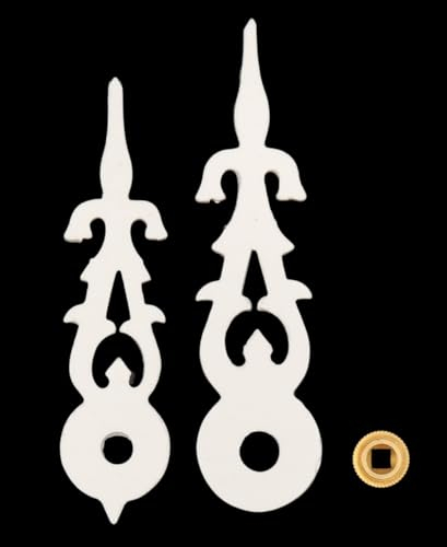 KD89 Lancette in plastica bianca, lavorazione di alta qualità, per orologio a cucù, diverse misure disponibili, con dado centrale in ottone (49/57)