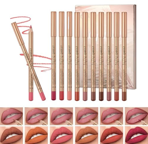 LOPHE Lip Liner Set, 12 Stück Wasserfester Lippenkonturenstift mit Mattes Finish, Lipliner Langanhaltender, Voller Textur, Lippenkonturenstift für Ideal Definierte Lippen