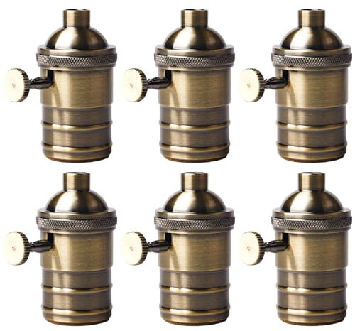 WIYETY 6 prese in alluminio vintage: 220 V E27 bronzo portalampada con interruttore rotante, adattatore per plafoniera, lampada a LED, decorazione retrò, lampada a sospensione