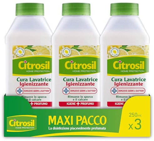 Citrosil - Cura Lavatrice Igienizzante, Rimuove Germi e Batteri, Anticalcare e Anti Cattivi Odori, con Vere Essenze di Limone, 250 ml X 3 Confezioni