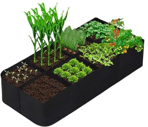 Upphöjd trädgårdssäng, 178 x 80 x 35,4 x 30,8 cm filtodlingspåsar med 8 rutnät, hopfällbara och bärbara växtbehållare för inomhus, utomhus