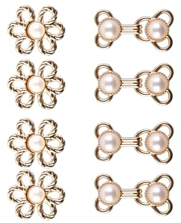 Lot de 8 paires de boutons pour pantalon - Clip décoratif doré/argenté pour resserrer la taille - Boutons de pantalon réglables et amovibles