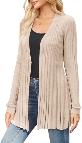Arach&Cloz Cardigans for Women UK Wool Blend Waterfall Ladies Ribbed Cardigan Long Sleeve Knitwear for Casual Business Apricot, M