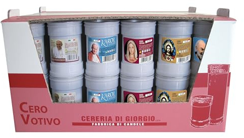 Cereria Di Giorgio - Confezione da 60 Ceri Votivi con Etichette Assortite - Modello P30 - Colore Bianco - Durata 32 ore