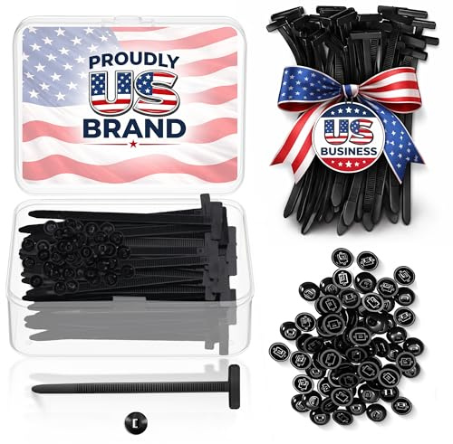100 Pcs Nylon Universal Cable Tie Buckles — Heavy-Duty Zip Tie Buckle Clips with Pin & Button Design, Self-Locking, UV Resistant, Easy Install for Car Bumper, Fender & Auto Body Repair