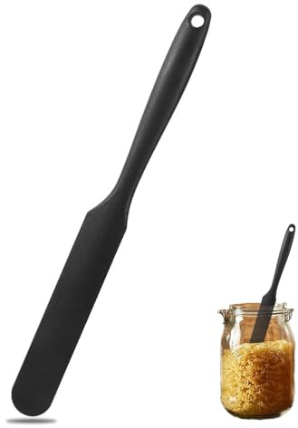 ACKKOR Silicone Jar Spatula, Jar Scraper Mini Spatula Silicone Sourdough with Long and Slim Handle for Scraping Sauces Batters Stirring Sourdough Starters, Fits for Small Containers (Black)