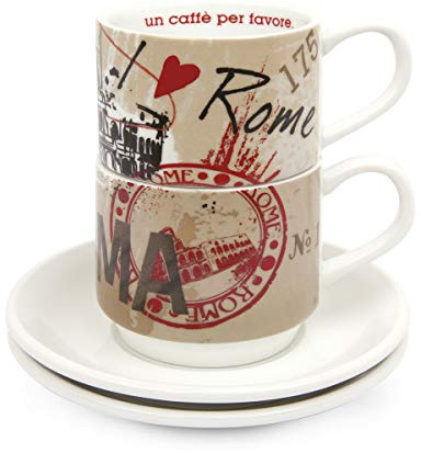 Egan Set 2 Tazze Caffè Impilabili Rome con MetalRuck