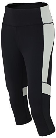 Airtracks RED DECOCT Sport Damen Fitnesshose/Laufhose 3/4 / Funktionshose/Trainingshose/Yoga/Hoher Bund/Reflektoren/Schwarz/Grau - M