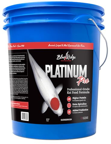 Blue Ridge Koi Fish Food 14lb - Koi Food 3/16” Platinum Pro Formula Goldfish Food, Premium Fish Food for Ponds, Ponds Fish Food, Floating Pond Pellet