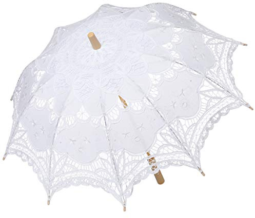 BABEYOND Lace Umbrella Parasol Vintage Wedding Bridal Umbrella for Decoration Photo Lady Costume 1920s Party (White)