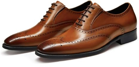 FRASOICUS Men’s Dress Shoes with Genuine Leather in Classic Brogue Elastic Band Oxford Formal, Brown, 11.5