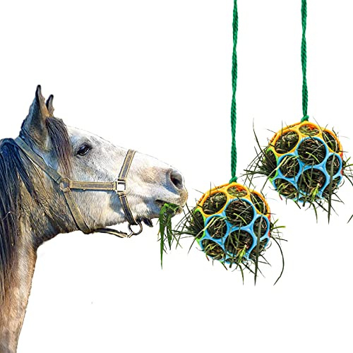 Besimple Paquete de 2 Juguetes de alimentación de heno para Caballo, Bola de alimentación Colgante, Juguete de alimentación para Caballo, Cabra, Oveja, Alivia el estrés (Colorido)