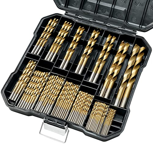 GMTOOLS 99 Pcs Drill Bit Set, 135° Tip Titanium Coated High Speed Steel, Twist Drill Bit Kit for Iron, Aluminum Alloy, Copper, Wood, Plastic, with Hard Storage 1/16-3/8