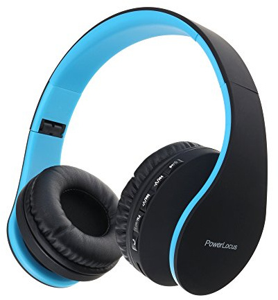 PowerLocus Bluetooth Kopfhörer Over Ear, Kabellose Kopfhörer, HiFi Stereo, Faltbare Kopfhörer mit Mikrofon, weiche Ohrpolster, Micro SD/TF, FM Radio für iPhone/Android/Tablet/Laptop (Schwarz/Blau)