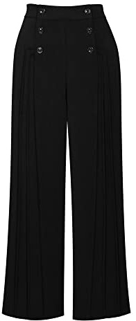 CHIC STAR Dam veckade knappar byxor, Svart, L