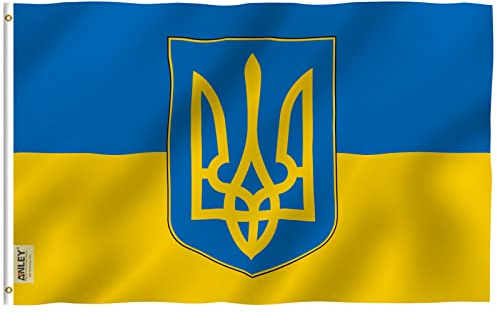 Anley Fly Breeze 3x5 Foot Ukraine Coat of Arms Flag - Vivid Color and Fade proof - Canvas Header and Double Stitched - Ukrainian National Flags Polyester with Brass Grommets 3 X 5 Ft