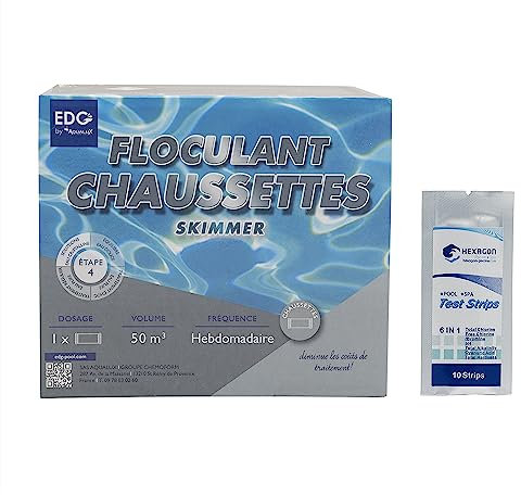 EDG by AQUALUX FLOCULANT en Chausettes (boîte de 8) | Floculant Régulier en Cartouche spécial Filtre à Sable + 10 Tests HPS OFFERTS 6 en 1