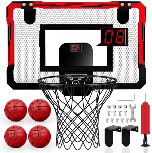Yimore Panier de Basket Interieur Mini Panier Basket Enfant pour Chambre Mural avec 4 Ballons Jeux de Basketball Jouets Cadeau Garçons