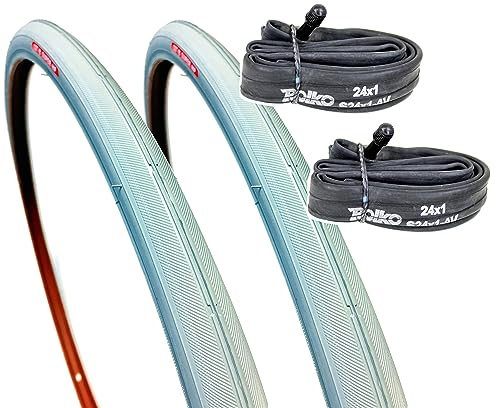 2x Rollstuhlreifen 24x1, Hochdruck bis 7,5 bar, ETRTO 25-540/541 (600x25A) grau, Super HP Feinprofil + Long Wear mit Schläuchen