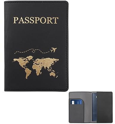 FuninCrea Reisepasshülle, PU Leder Reisepass Hülle mit RFID-Blocker, Passport Holder mit Mehreren Slots für Damen Herren, Reisepasshülle Halter Reisepass Schutzhülle mit goldenem Muster (Schwarz)