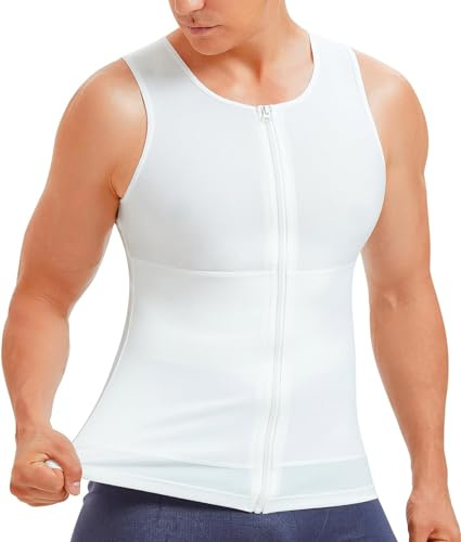 Gotoly Canotte Contenitiva Snellente Uomo Maglia Modellante Shapewear Camicia Maglietta Compressione Intimo Body Shaper Dimagrante T-Shirt Pancia Piatta Canottiera Sportivo Fitness (XL, Bianco)