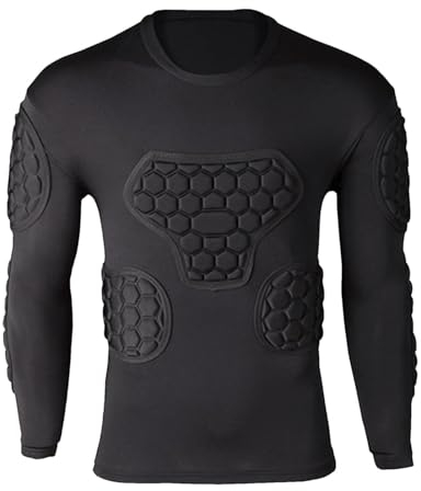 Gepolstertes Kompressionsshirt Long Sleeve Goalkeeper Jersey Black Fußball Torwarttrikot Schwarz Langarm,Jugend-Fußball-Pad-Shirt für Fußball,Basketball,Paintball,Rugby,Parkour,Herren-Paintball-Shirts