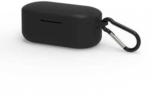 Geekria Silicone Case Cover Compatible with Denon PerL True Wireless Earbuds, Protective Earphones Skin Cover with Keychain Hook, Charging Port Accessible, Front LED Visible (Black)