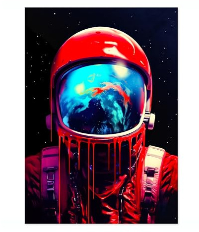 Drippy Space Man Space Poster, Colourful Abstract Astronomy Wall Art Home Decor, Astronaut Planets Print, Archival Matte, A3 (Print Only) - 42x29.7cm