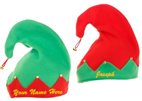 Van Der Linn Personalised Embroidered Name Initial Elf Hat Jingle Bells Christmas Costume (Red (Adult))