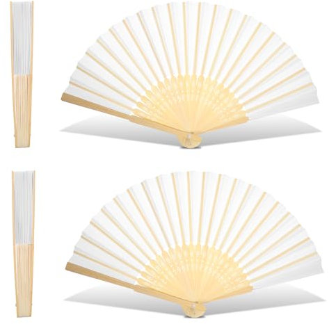 Xthrotsenk 4pcs White Folding Hand Fan Folding Paper Fans Bamboo Chinese Handheld Fan Folded Fan for DIY Decoration Japanese Style DIY Blank Paper Fan for Women Wedding Party Favors Summer