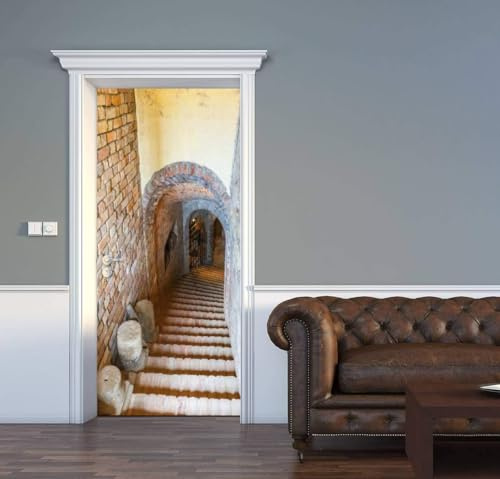 Pegatina Puerta Bodega Efecto 3D Papel Pintado de Puertas Autoadhesivo Cueva Vinilos Puerta Pegatina Pared Murales para Cocina Sala de Baño Decorativos 77 x 200 cm E261