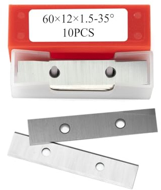 60x12x1.5mm-35° Double-Edged Carbide Inserts - 10 Pack Tungsten Replacement Blades for Helical Planer Heads & Hand Scrapers - Woodworking, MDF, Plywood Cutting Tools