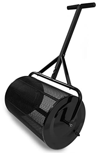 QEENTOE Épandeur de compost I Capacité 81 l I Épandeur de pelouse en acier avec poignée en mousse (40 x 65 x 110 cm) I Pour compost, engrais et semis I Saupoudreuse polyvalente pour jardin et