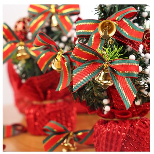 Rote Grün Schleife mit Glöckchen Weihnachtsschleife Klein Weihnachtsbaumschleifen Dekoration Mini Schleife Geschenk Schleifen mit Goldenen Krawatten für Weihnachtsbaum, Hochzeit, Party 30 Stück