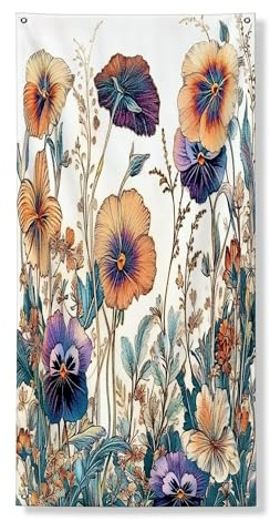 Cubierta de puerta exterior de flores de pensamiento de acuarela de primavera de 36 x 72 pulgadas, divertida decoración de jardín de flores silvestres para puerta delantera, puerta trasera, decoración