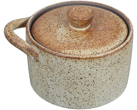 IDEANATEGRATE Olla Pequeña de Cerámica para Guisar con Tapa, Cuenco Japonés para Sopa al Vapor, Tazón de Sopa de Vapor Vintage Adecuado para Cocinar al Baño María y Comidas Familiares Pequeñas