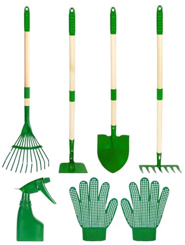 Juego de herramientas de jardinería, kit de rastrillo con mango de madera, herramientas de jardín seguras para niños, equipo de jardinería ligero para juegos al aire libre, diseño resistente para niño