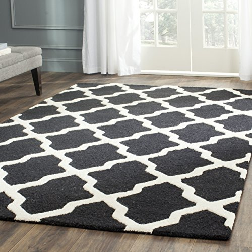 Safavieh Trellis Indoor Hand Tufted Rectangle Area Rug, Cambridge Collection, CAM121, in Black / Ivory, 122 X 183 cm for Living Room, Bedroom or Any Indoor Space