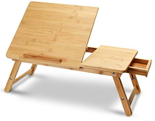 Harcas Bamboo Laptop Stand for Desk. Notebook Table Foldable and Portable Design. Adjustable Height and Viewing Angle. Can Be Used as a Breakfast Tray or Drawing Table. Ideal for 15.6-inch Laptops
