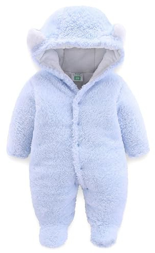 Voopptaw Unisex Baby Animal Costume Winter Autumn Flannel Hooded Romper Cosplay Jumpsuit Sky blue 0-3Months