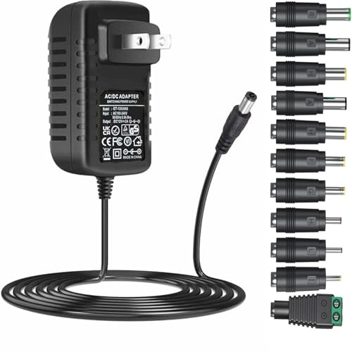 GuanTing Universal AC Adapter 12V 2A Power Supply Charger 24W AC110V to DC12V 2000mA 1500mA 1000mA 500mA Power Driver 11 DC Plug Tips 12 Volt Converter Inverter Transformer ac dc Adapter(DC12V~2A)