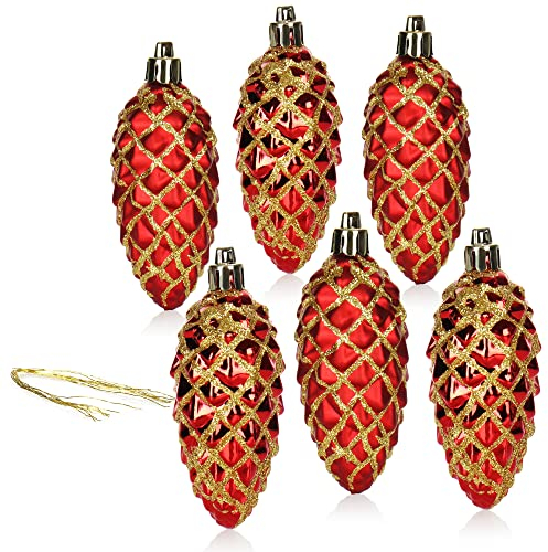 com-four® 6X Christbaumanhänger Zapfen - Tannenbaumzapfen für den Weihnachtsbaum - Christbaumschmuck zum Anhängen für Weihnachtsdeko - bruchfest