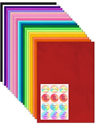 Maara 20 Large Multi Coloured Tissue Paper for Wrapping Gifts 50X75CM, Acid Free Tissue Paper Sheets for Packaging Packing Gift Boxes Gift Bags with Stickers, Perfect for Crafting for Kids