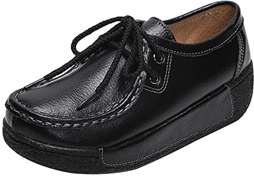 rismart Mujer Zapatos Formal Plataforma Oculto Tacón Cuña Gamuza Zapatillas De Moda Cuero Negro,37